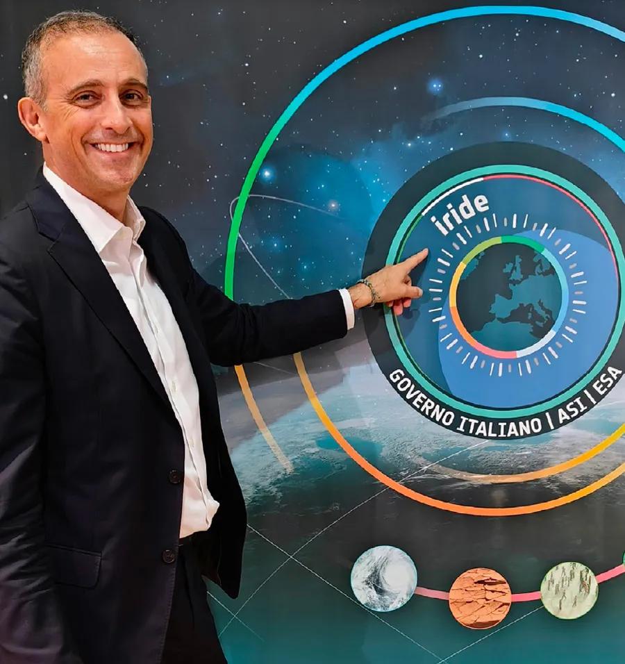 Argotec's CEO - David Avino - pointing to an image depicting IRIDE